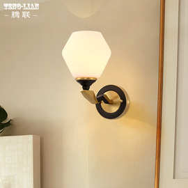 美式卧室客厅电视背景墙全铜壁灯简约过道房间餐厅走廊复式楼灯具