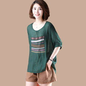 Seven-Sleeve Front-Short-Back Long Top New Summer Stitching T-shirt