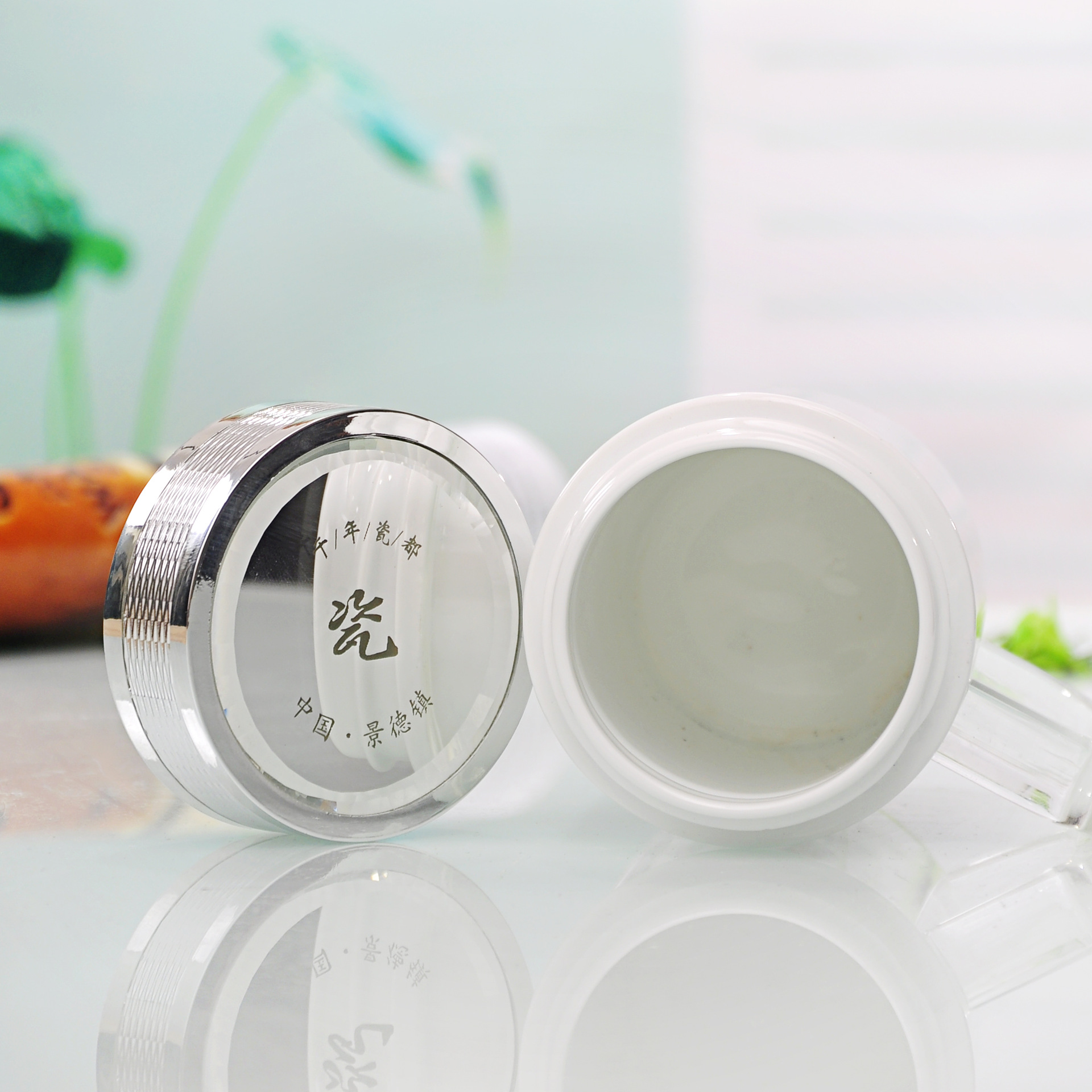 商務辦公杯雙層陶瓷保溫杯骨瓷內膽創(chuàng)意禮品定制商務禮品水點桃花