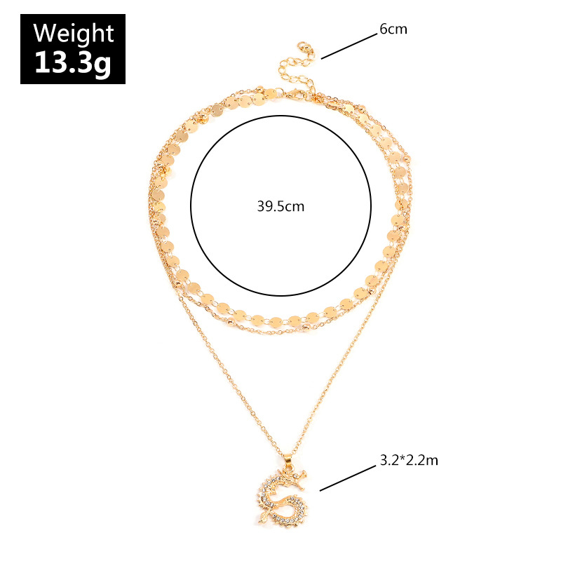 Jewelry Fashion Zodiac Dragon Necklace Geometric Disc 3 Tier Necklace display picture 1