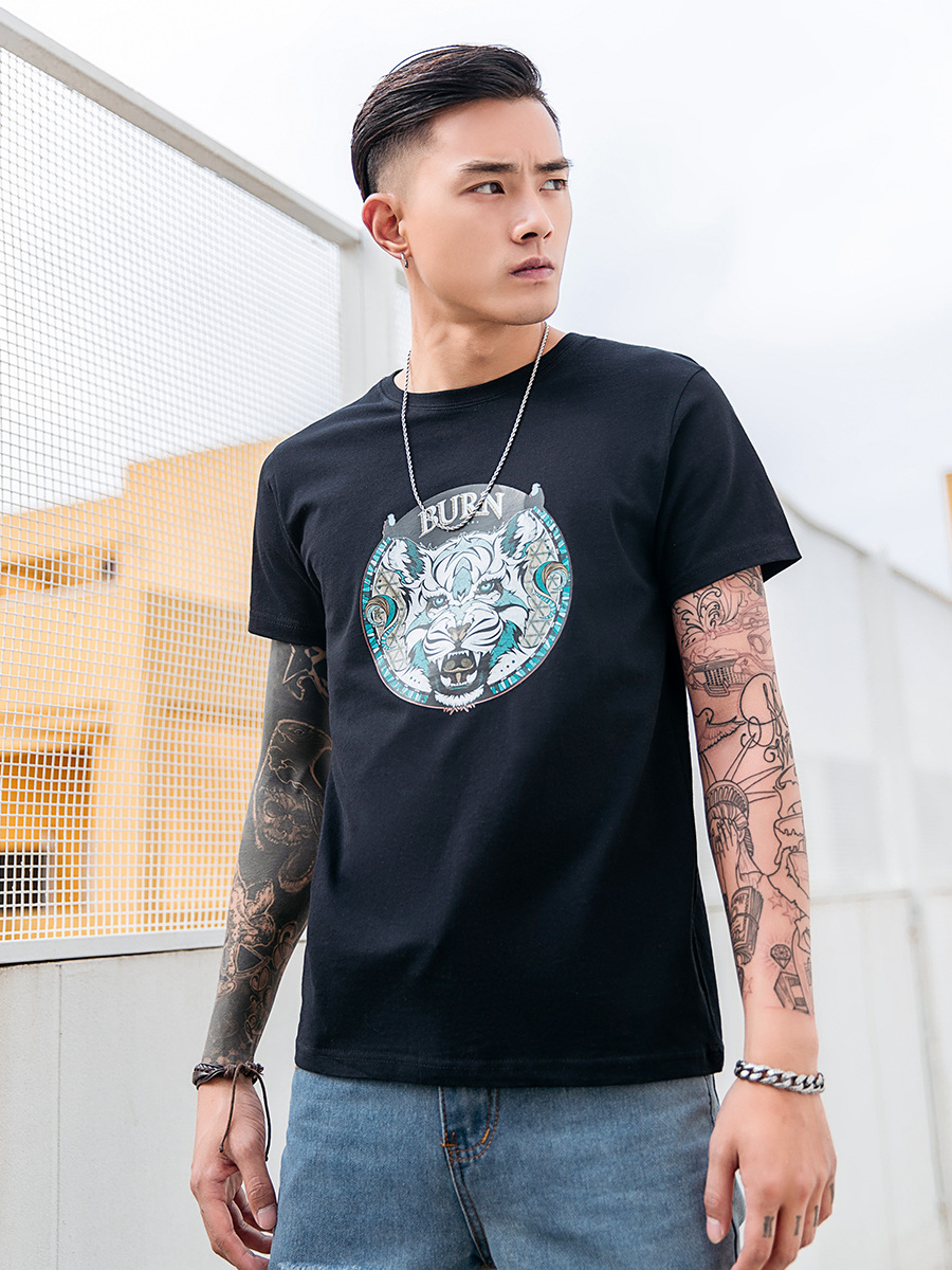 纯加工2019新款短袖印花t恤潮牌男纯棉上衣圆领打底衫夏半袖衣服|ms