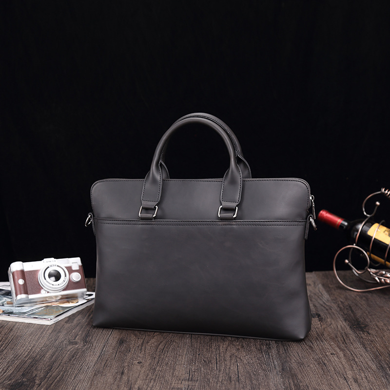 Casual Fashion Crazy Horse Leather Briefcase Business 15.6 Inch Men's Laptop Shoulder Bag_voghion.com