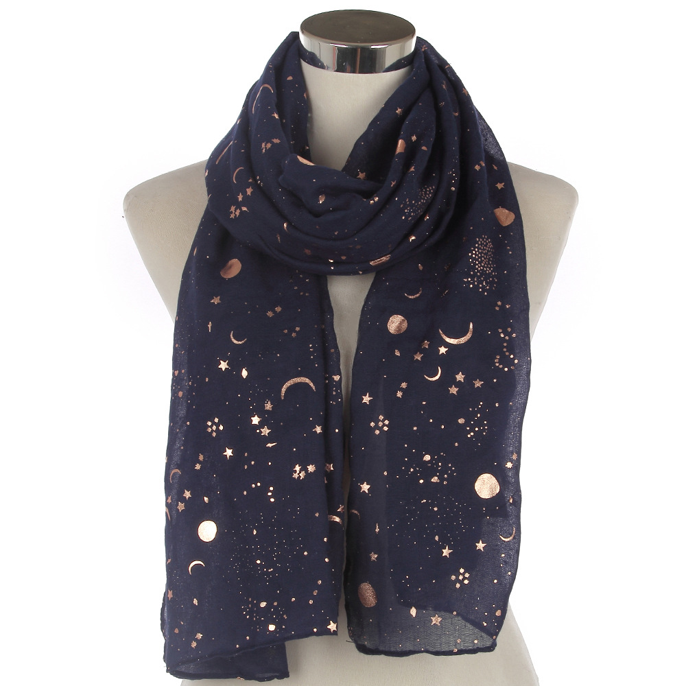 跨境 亚马逊ebay欧美烫金星星月亮围巾 star moon foil scarf