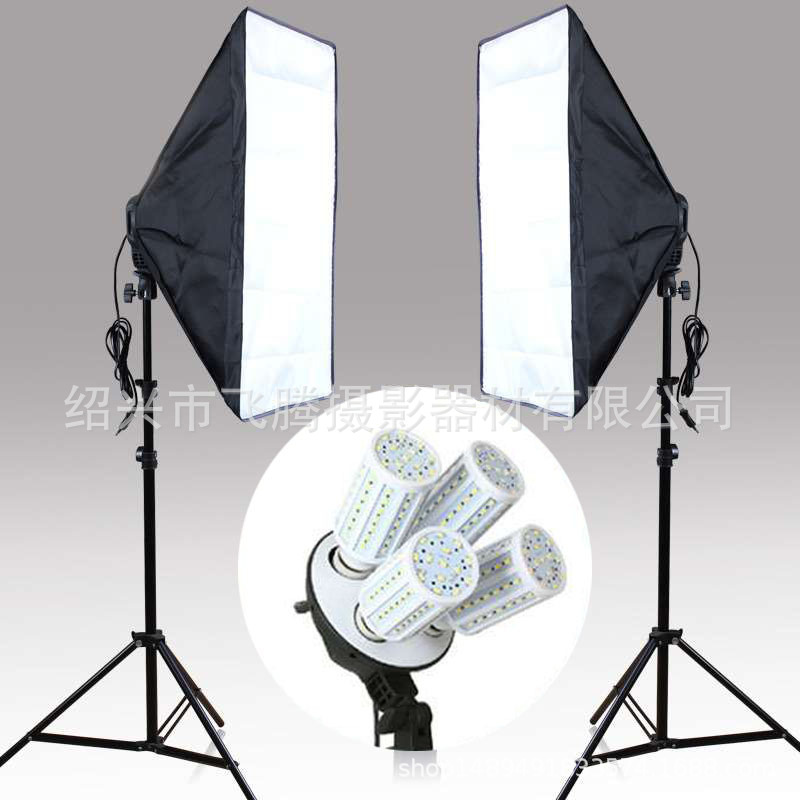 摄影器材摄影灯具 摄影棚配件四联灯 四灯头柔光箱2个+2米灯架2个
