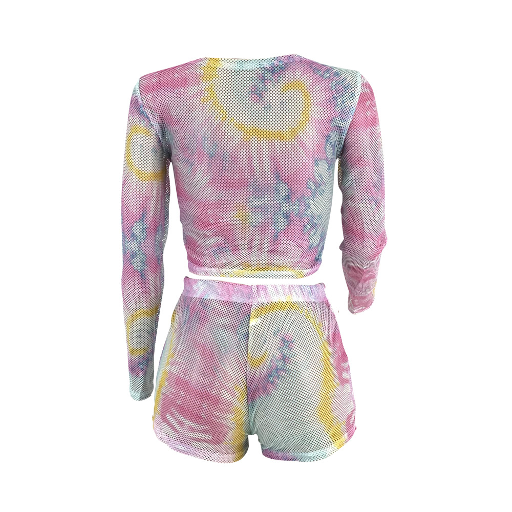 summer new sexy mesh tie-dye two-piece set nihaostyle clothing wholesale NSFNN70032