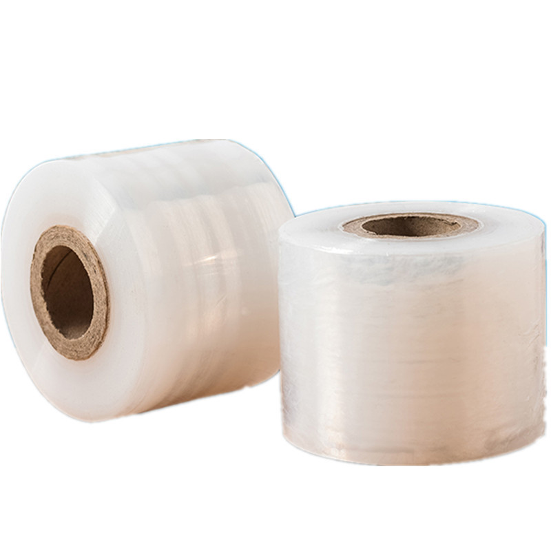 Material de embalaje de PE película de estiramiento transparente película de bobinado envoltura de plástico industrial pequeño rollo de alambre película de embalaje 6cm/rollo