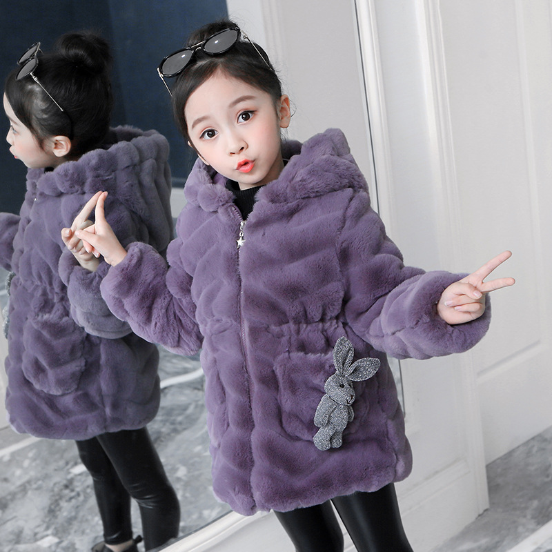 Children's wear 2021 thickened winter new Korean girl's imitation rabbit fur coat children's warm wool sweater