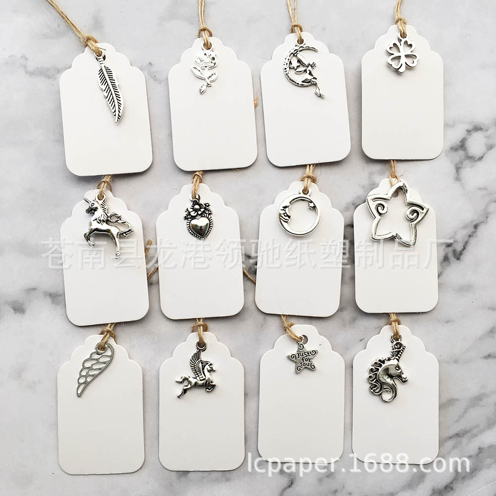 ins风复古银色合金独角兽牛皮纸吊牌套装12pcs 婚庆伴手礼装饰