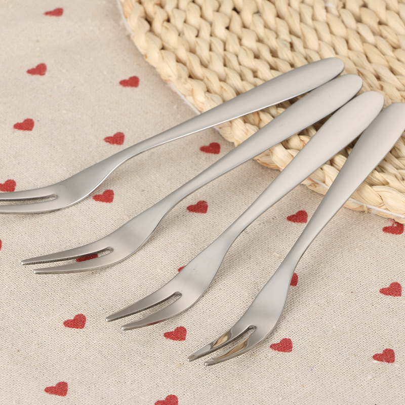 304不锈钢水果叉 甜品点心蛋糕月饼小叉子 家用二齿叉厂家批发|ms