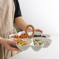 日式陶瓷簡約客廳家用水果盤甜點盤乾果盤點心盤分格糖果盤心型盤