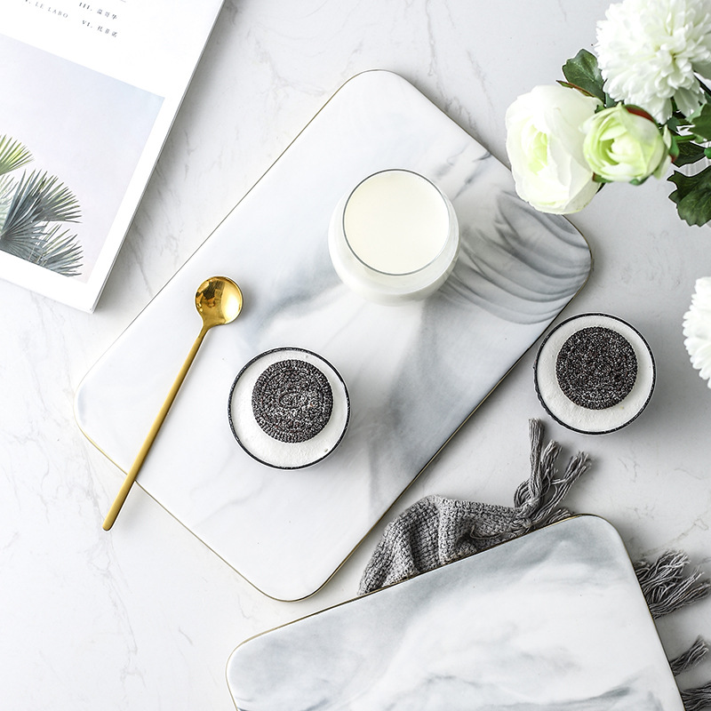 Nórdico marbling borde dorado placa de cerámica hogar creativo placa de corte plana Placa de almacenamiento bandeja rectangular placa plana