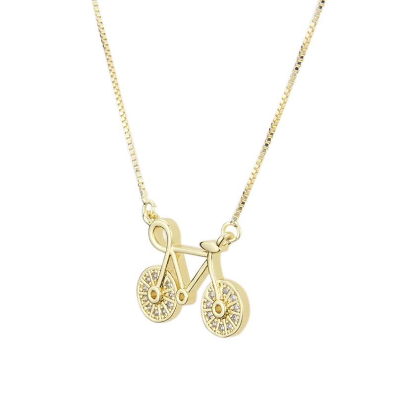 hot sale inlaid zirconium bicycle necklace new copper plating bicycle pendant wholesale nihaojewelry
