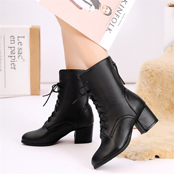 Women’s zipper in middle boots new autumn and winter short boots thick heel British fashion short plush