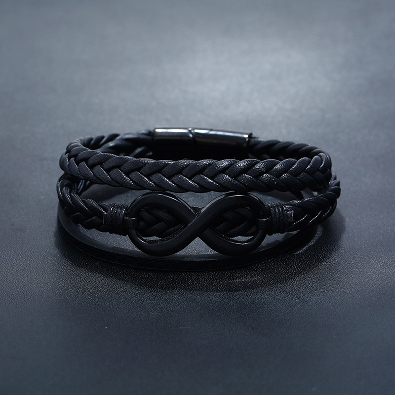 New Menu0027s Jewelry Black Stainless Steel Buckle Leather Bracelet Alloy Black Plated 8 Word Imitat