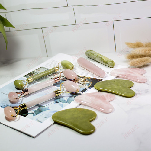 Runyangshi Donghai Natural Rose Crystal Xiu Jade Roller Massager Face Slimming Orbital Facial Beauty Jade Stick