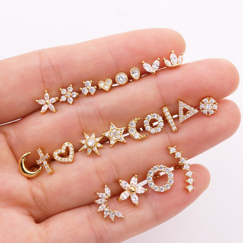 European and American-style stainless steel stud earrings—wholesale micro-inlaid zircon, screw-back design, ball-shaped closure—earrings you can wear to bed without taking them off.