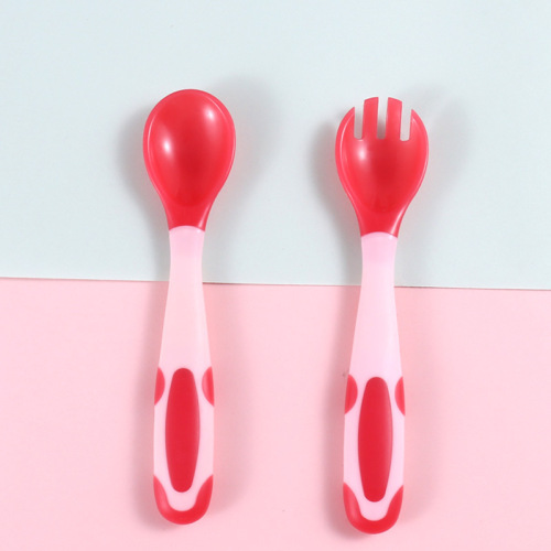 Babyshark Children's Twister Fork Spoon Set Flexible Spoons Temperature-Sensing Baby Training Spoons Feeding Utensils