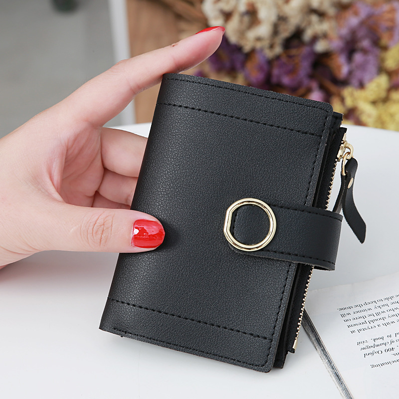 小清新韩版短款女士钱包 搭扣pu皮纯色可爱小钱包卡包 手拿包