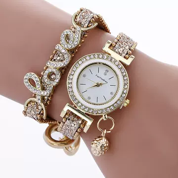 Diamond Inlaid Alloy Bracelet Watch Love Hanging Ball Bar Nail Inlaid  Women's Wrist Watch Quartz Watch - ShopShipShake