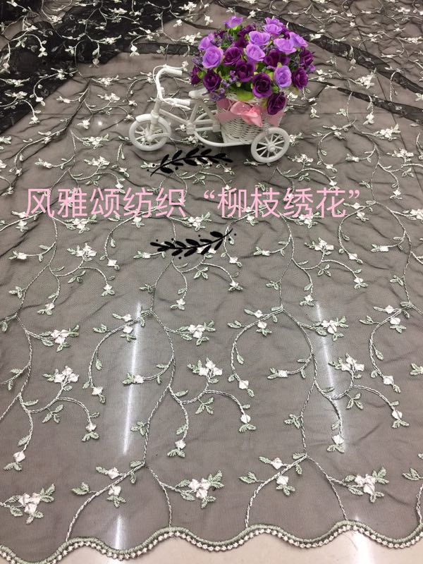 厂家直销新款古风童装绣花 刺绣布料 蕾丝花边面料 柳枝网纱布料-阿里巴巴