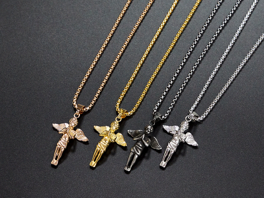 Necklace Jewelry Making Type Real Gold Plated Plating Material PVD Coated Real Gold Plated 18K Gold Angel 304 Stainless Steel Hip-Hop Retro Punk Waterproof Non Tarnish 304 Stainless Steel