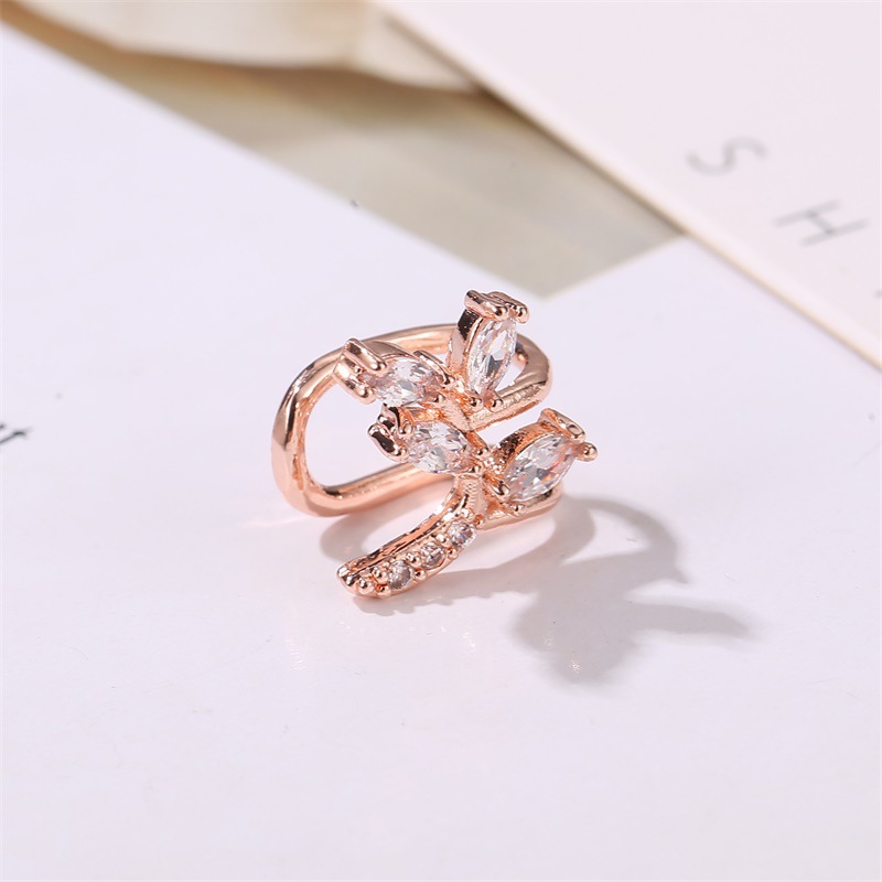 New Rose Ear Clip Zircon Ear Clip Sweet Lady Leaves Curved Ear Bone Clip Earring Wholesale Nihaojewelry display picture 5