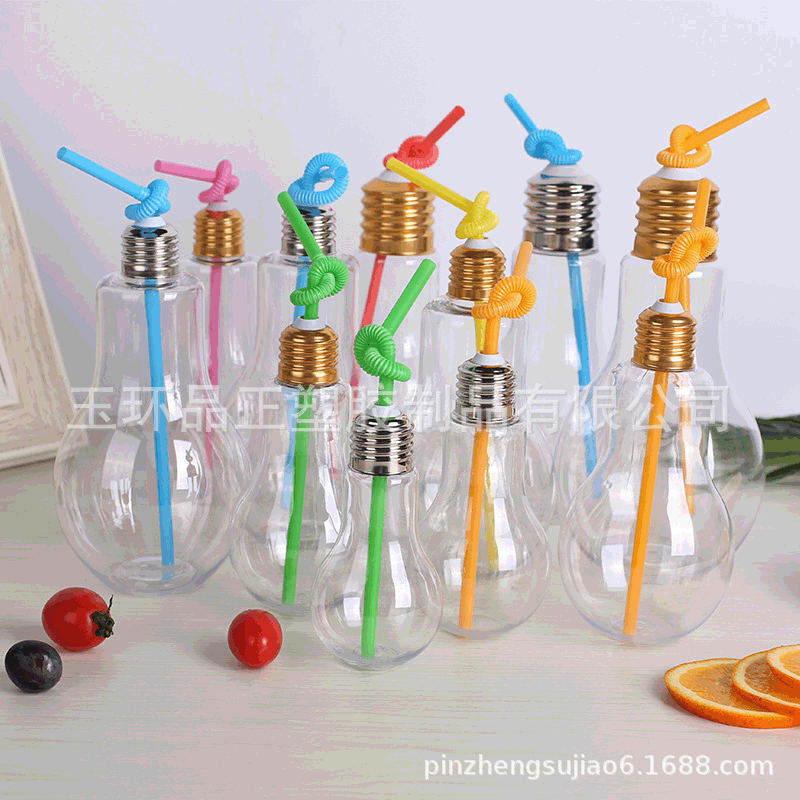 热销300ML食品级PET灯泡创意果汁瓶 饮料瓶 奶茶瓶 塑料灯泡瓶