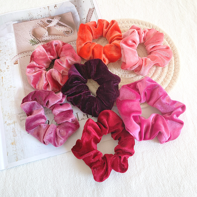25g Weight Headwear Classification Women'S Gender Flocking Design Hot Hair Ring 46 Color Gold Velvet Large Intestine Hair Ring Head Flower Hair Scrunchies 3