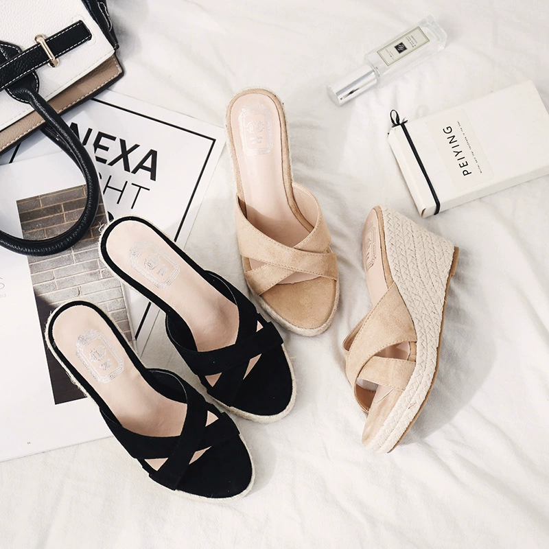 Женские босоножки на танкетке, летняя модная верхняя одежда, новинка лета 2022, плетеные женские тапочки на высоком каблуке из пеньковой веревки