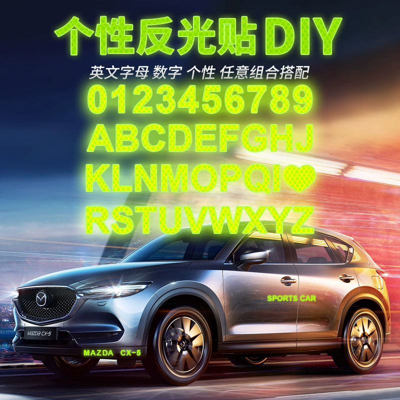 Светоотражающая наклейка с буквой для автомобиля, мотоцикла, электрического велосипеда, велосипеда, предупреждающего логотипа, декоративной наклейки, автомобильной наклейки, светящейся