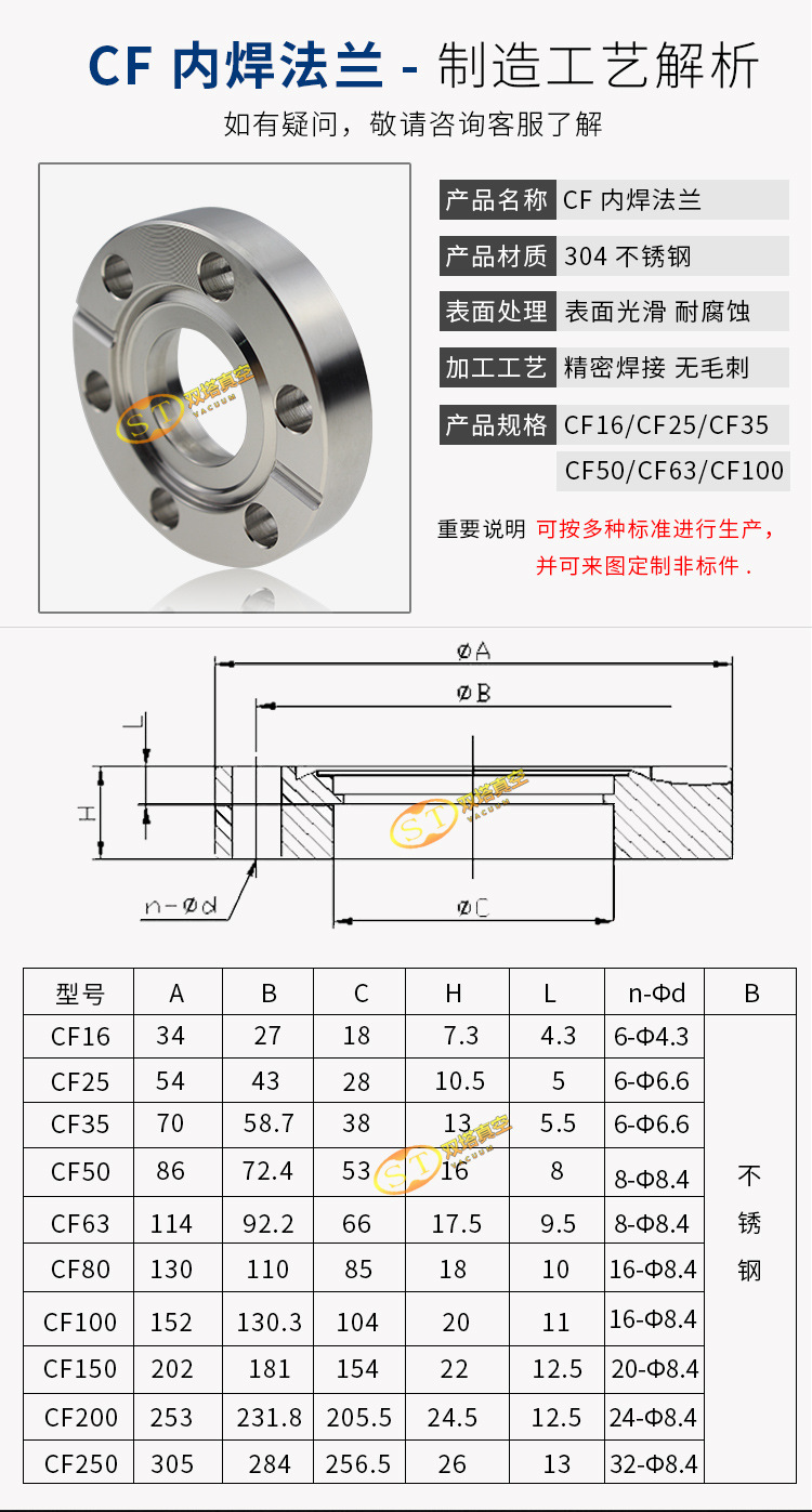 CF35 CF50内焊法兰 CF63 CF80 超高真空法兰 高真空刀口法兰-阿里巴巴