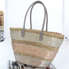 2021新款草编包水草手工编织女包亮片手提包一件代发