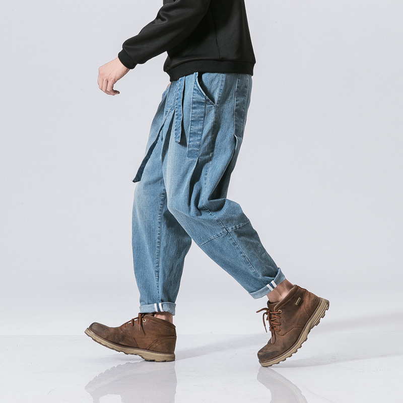 Transfronterizo 2018 Otoño e Invierno Nueva moda retro pantalones de mezclilla sueltos de los hombres pantalones vaqueros de los hombres de talla grande
