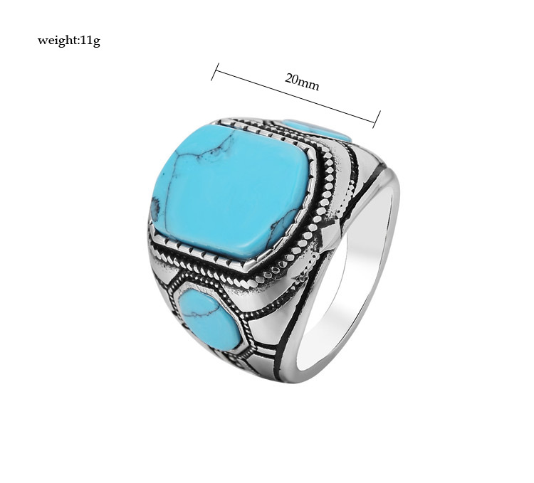 15g Weight December Birthstone Turquoise Inlay Material Rings Classification 1 Piece Quantity Retro Solid Color Stainless Steel Inlay Turquoise Men's Rings