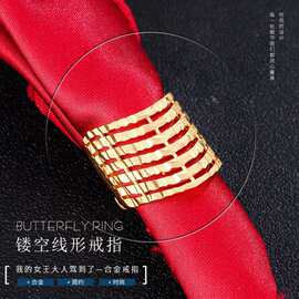 随变饰品 欧美时尚潮流复古简约百搭饰品超炫18K真金电镀戒指批发