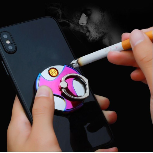 Multifunctional mobile phone holder ring buckle lighter USB charging cigarette lighter windproof personalized creative factory direct sale