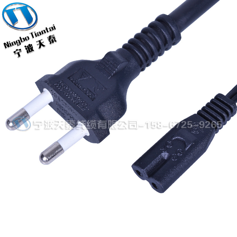 巴西插头电源线 中欧南美标准插头线 两芯1平方PVC  橡胶  8字尾
