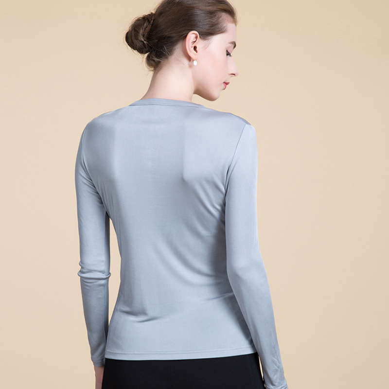 Silk Long Sleeve Womens T Shirt Solid Color Slim Fit Knitted Spring Fashion Casual Wear Wholesale Available