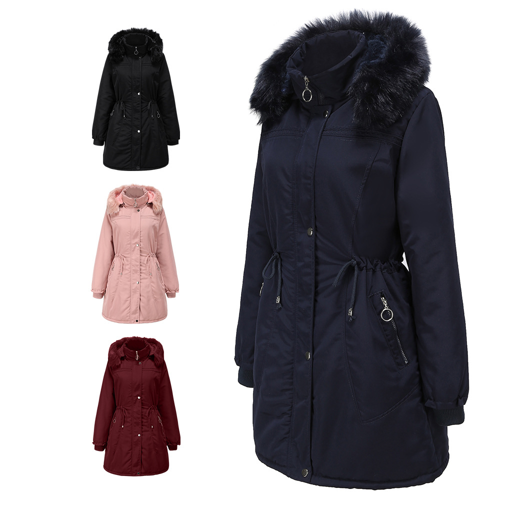 Women's Clothing women's cotton padded fleece jacket mid length large size hooded cotton padded jacket winter warm plus fleece cotton padded jacket_voghion.com