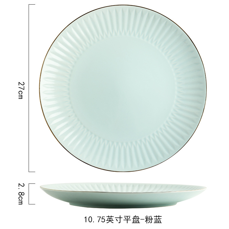 Nordic simple borde dorado esmalte vajilla alivio creativo plato de cerámica plato de alivio plato grande sopa tazón taza de café y platillo