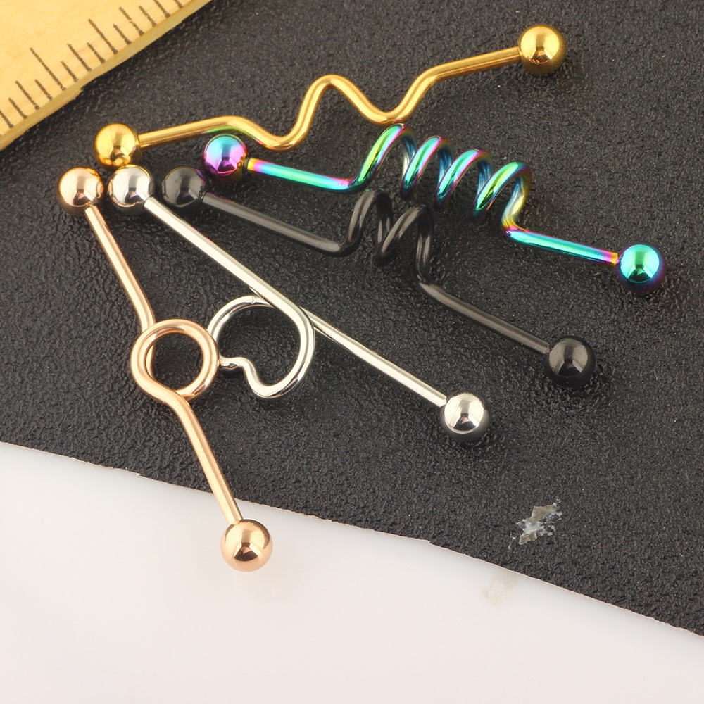 5-Piece Industrial Earring Set Long Rod Piercing Earrings Stainless Steel Ear Cartilage Jewelry Set detail image 48