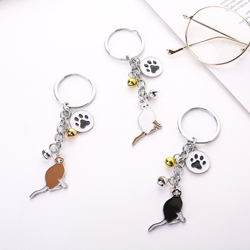 New Cross-border Multi-color Cat Keychain Metal Pet Keychain Creative Home Gift Cat Keyring 