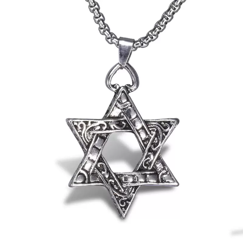 跨境热销不锈钢饰品 复古双面六芒星 合金吊坠个性嘻哈配饰 现货