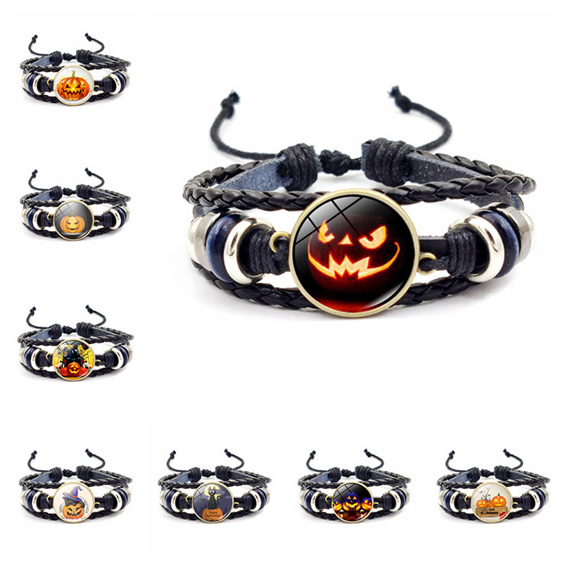 Halloween Demon Pumpkin Beaded Bracelet Retro Woven Accessory_voghion.com