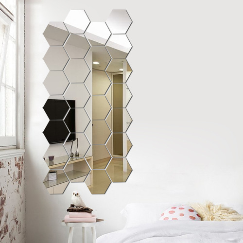 12.6X11 and 10X8.7 hexagonal mirror wall sticker direct factory supply, non-toxic and environmentally friendly with backing adhesive, 3D effect