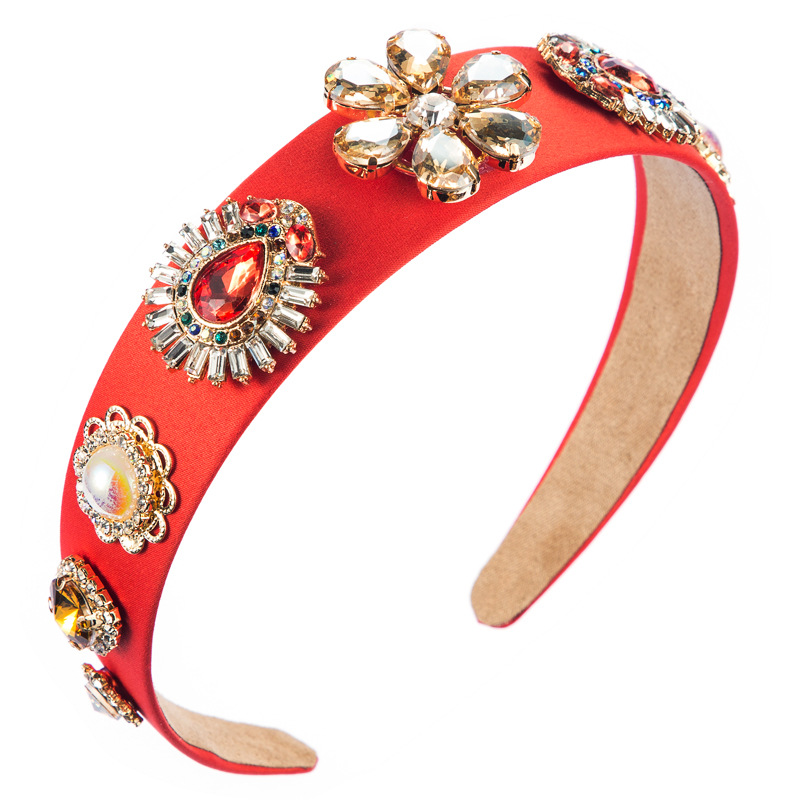 Inlaid Glass Diamond Flower Cloth Headband Wide Edge Spring New Headband display picture 8