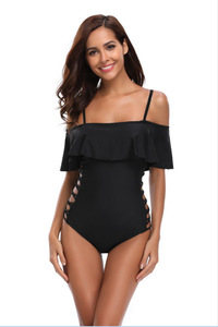 Lotus Leaf Edge Swimming Suit Sexy Connected Suspension Bandage 