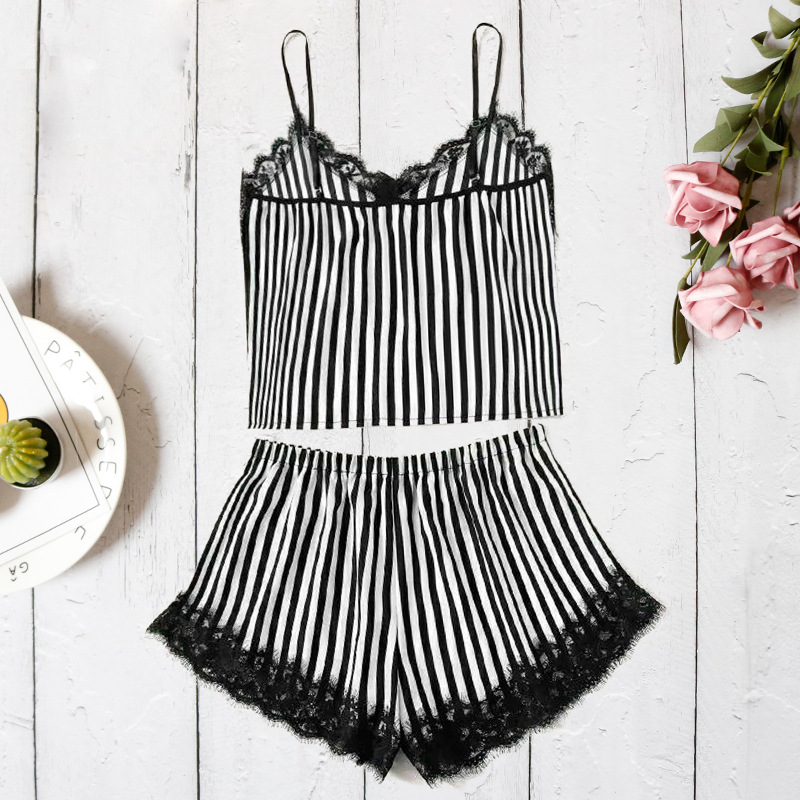 New Sexy Lingerie Breathable Cute Strap Sexy Suit Female Thin Section Fashion Striped Chiffon Pajamas display picture 7