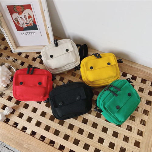  new Korean style children's solid color canvas shoulder bag, casual and versatile bag for boys and girls, fashionable and simple small shoulder bag