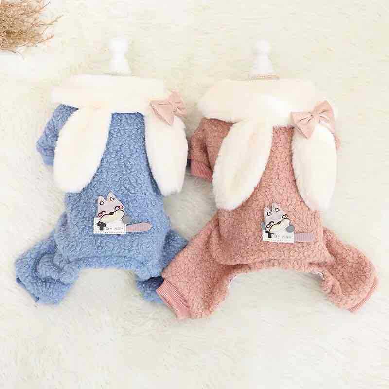 厂家一件代发狗狗秋冬加厚加绒兔兔装四脚衣情侣装猫咪宠物